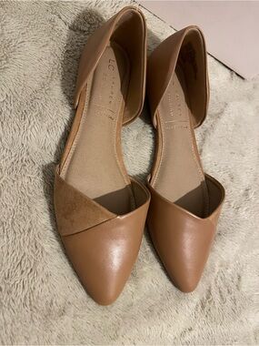 LC Lauren Conrad Tan Pointed D'Orsay Flats with Suede Accent